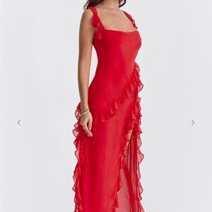 Elegant Red Ruffle Dress